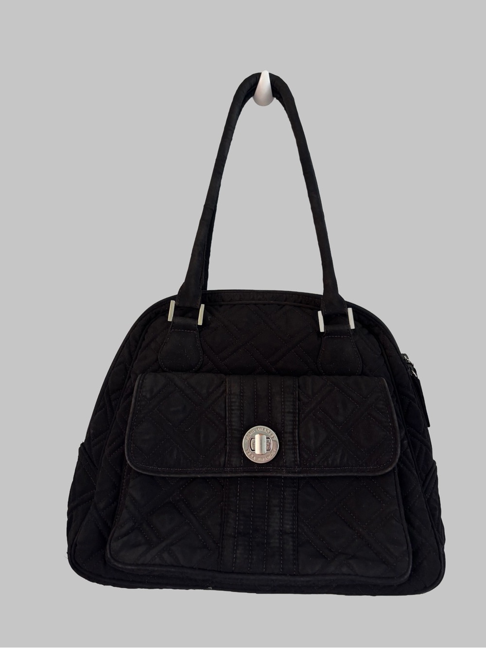 Vera Bradley Black Quilted Shoulder Bag with Front Turn-Lock